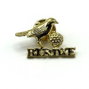 Vintage Collectible Birdie Golf Gold Tone Metal Pinback Lapel Pin Hat Pin Sports